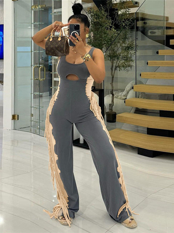 Women's fashion contrast color tassel Casual Jumpsuit 7