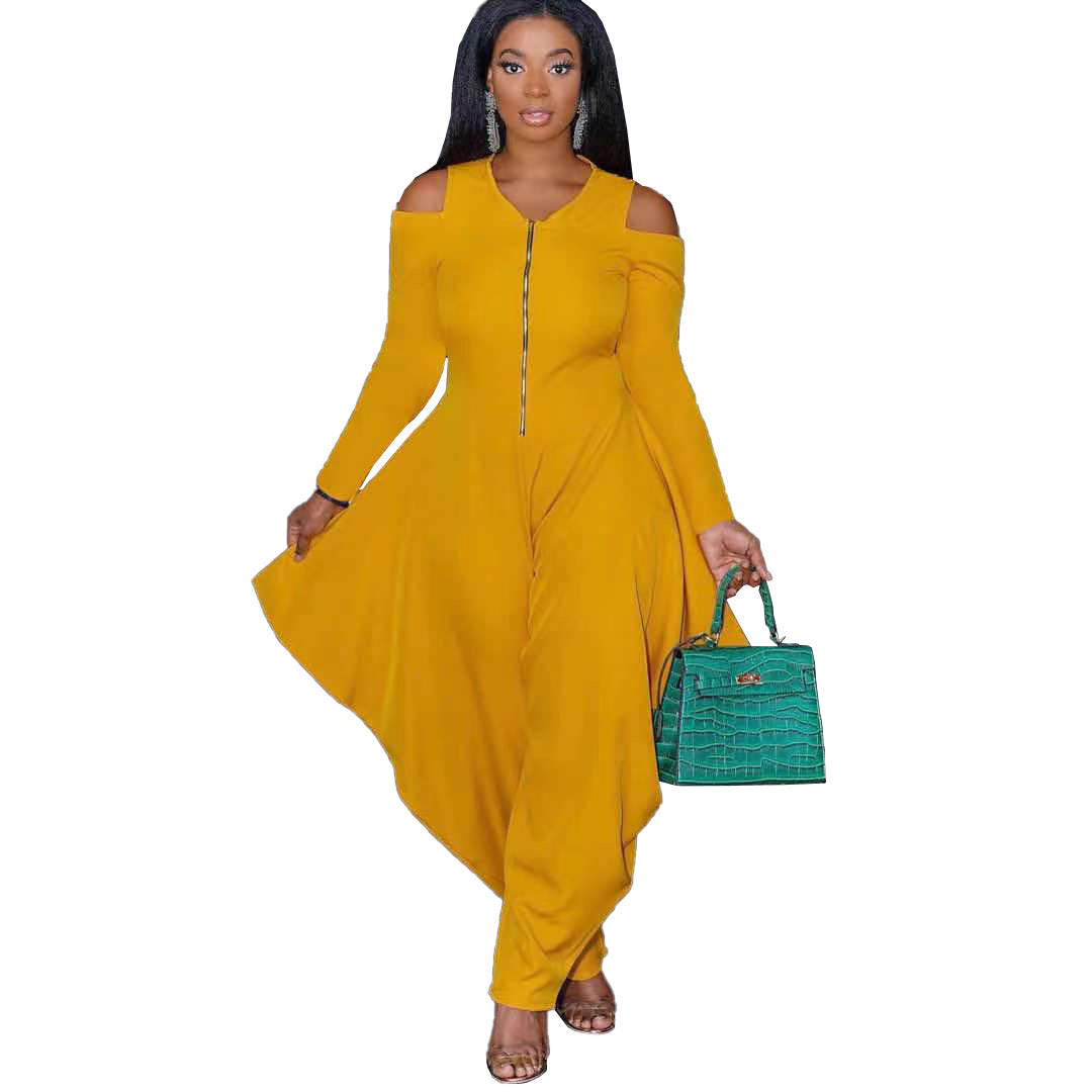 Women's Solid Color Cutout Long Sleeve Fashionable Loose Jumpsuit 14