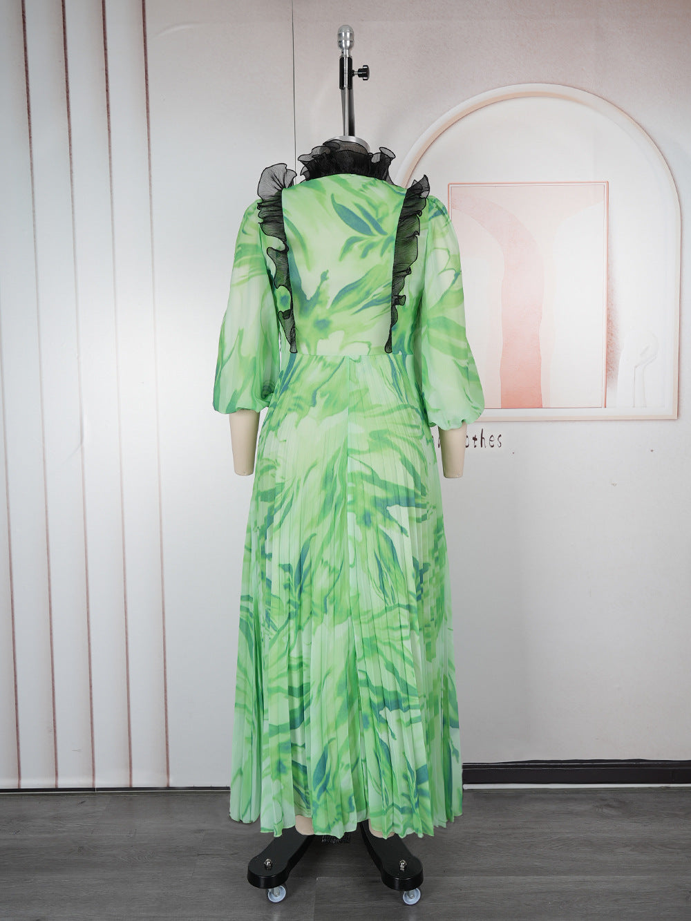 Elegant Long Dress Pleated African Plus Size Women's Print Chiffon Dress 15