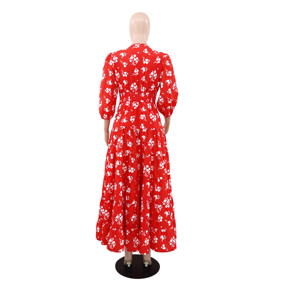 Women Floral Print V Neck Maxi Dress 5