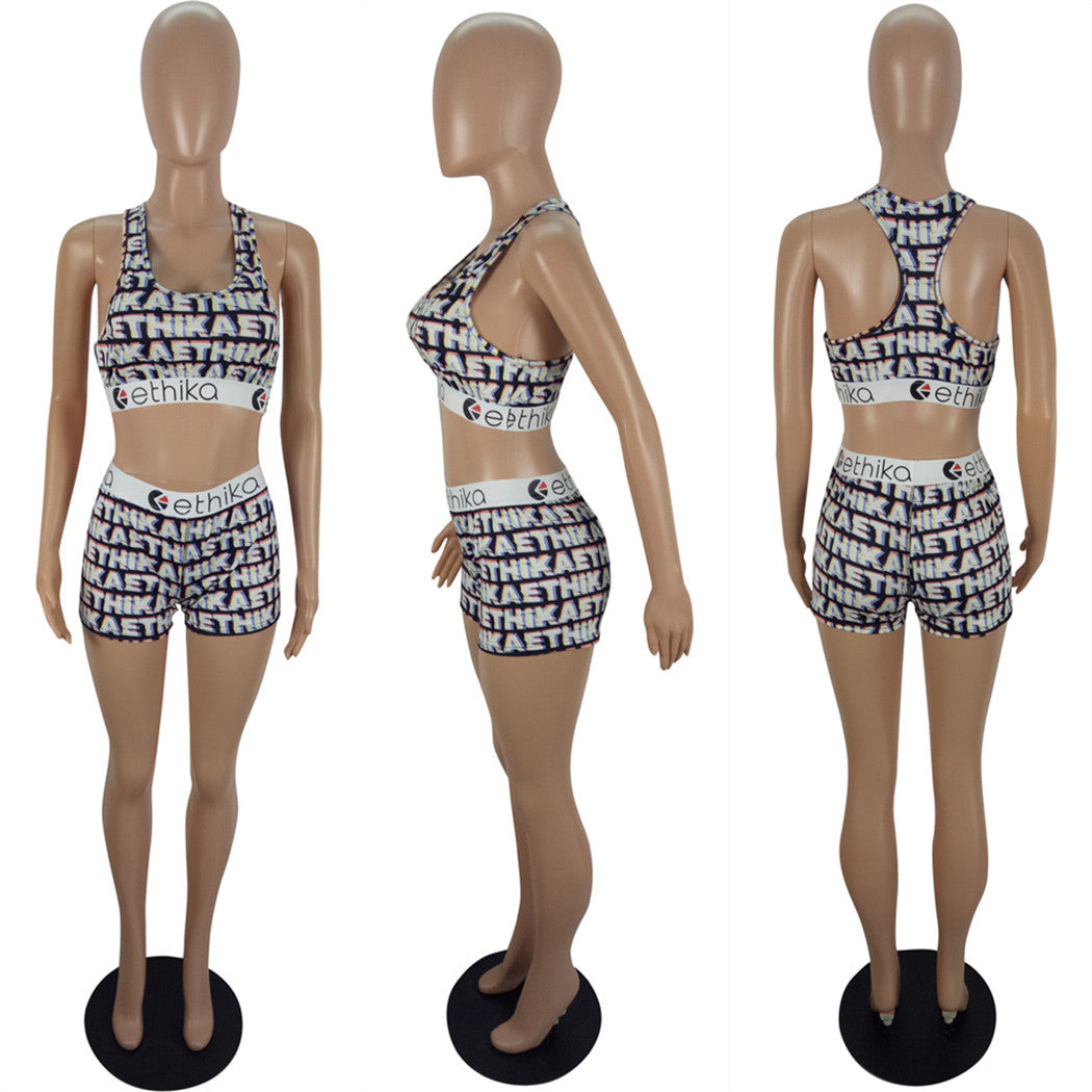Women Summer Cartoon Printed Top and Shorts Two-piece Set 45