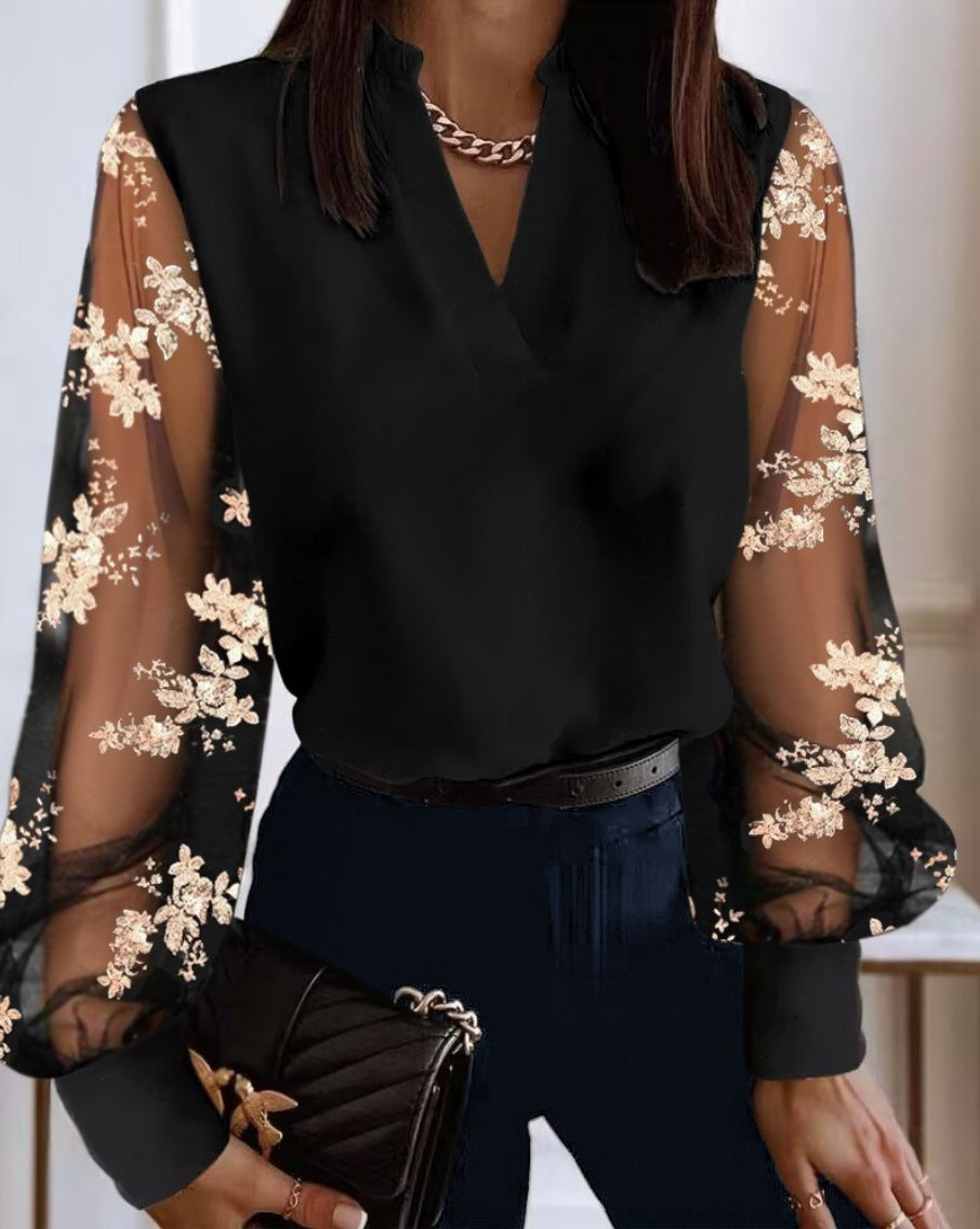 Women V-neck lace long sleeve shirt 10