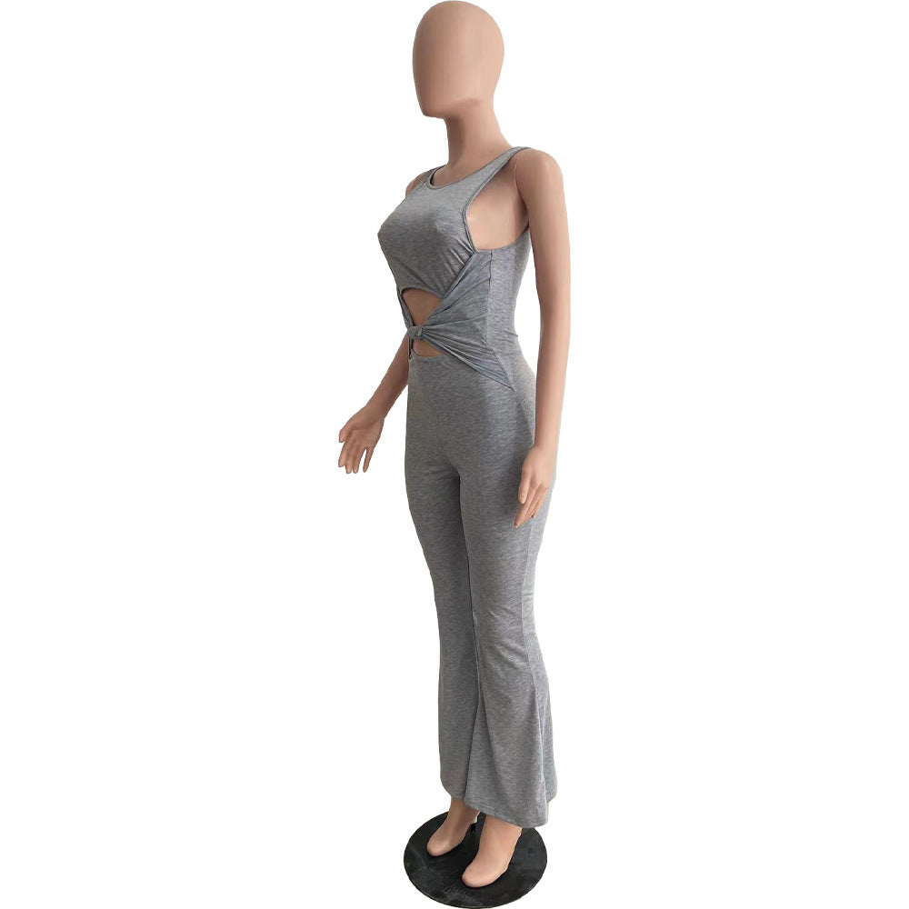 Trendy Solid Knotted High Stretch Wide Leg Jumpsuit 14