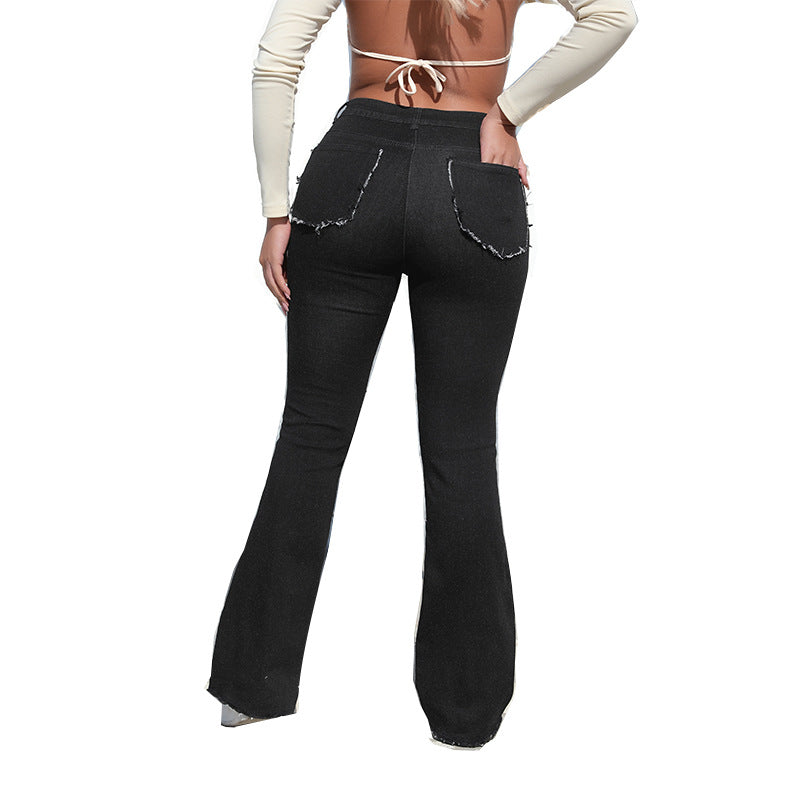 Stylish Vintage Washed Contrast High Waist Butt Lift Bell Bottom Women's Denim Pants 11