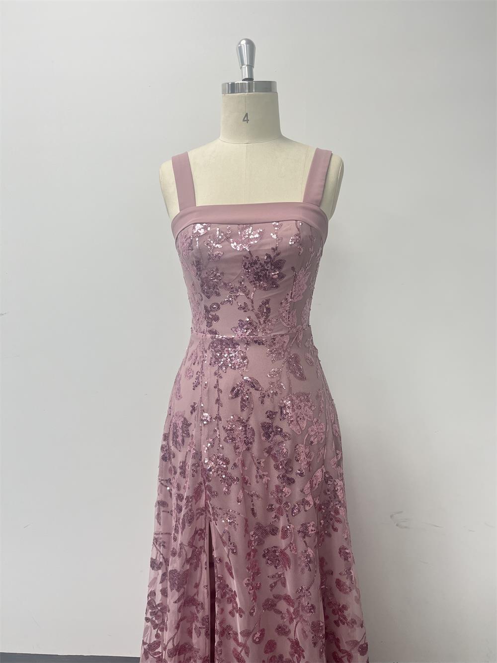 Women Sequin Flower Embroidery Slit Party Dress 6