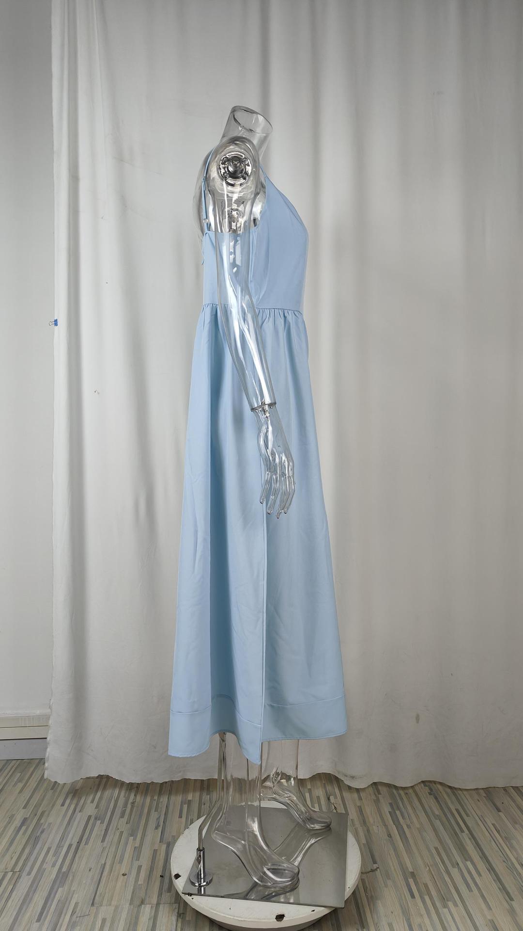 Summer Women's Elegant Strap Chic Solid Color High-Waist Big Swing Dress 9