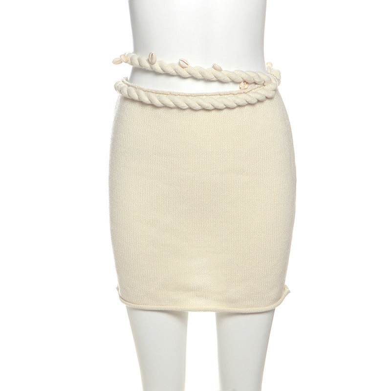 Women Summer Sexy Solid Knitting Crop Top and Skirt Two Piece Set 18