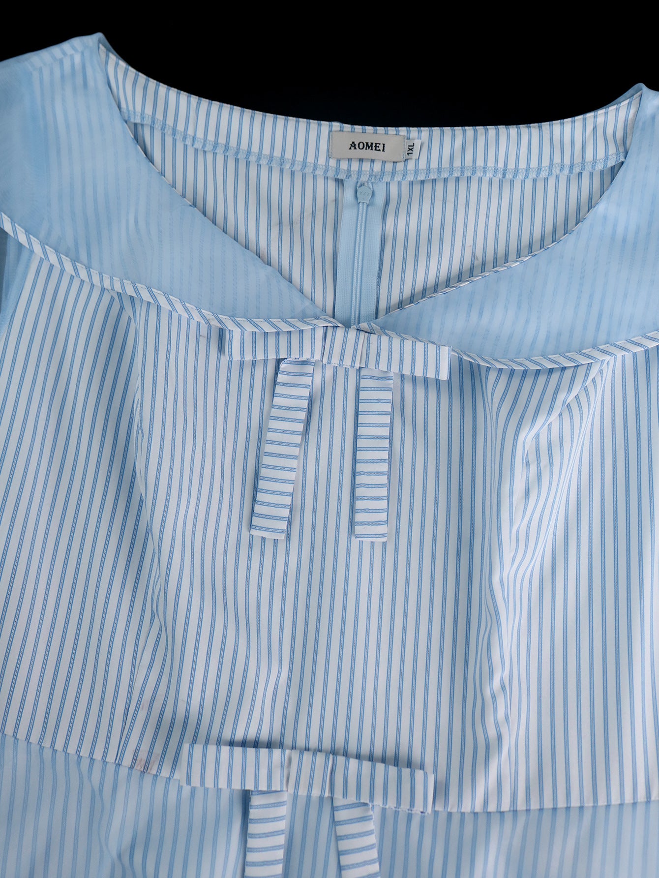 High-Waist Plus Size Women's Contrast Color Woven Striped Bubble Long-Sleeve A-Line Dress 15