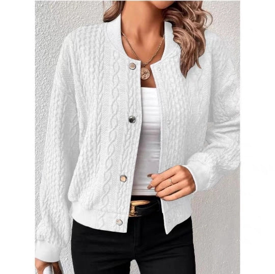 Autumn Comfortable Loose Jacquard Stand Collar Single Breasted Top Baseball Uniform For Women 4