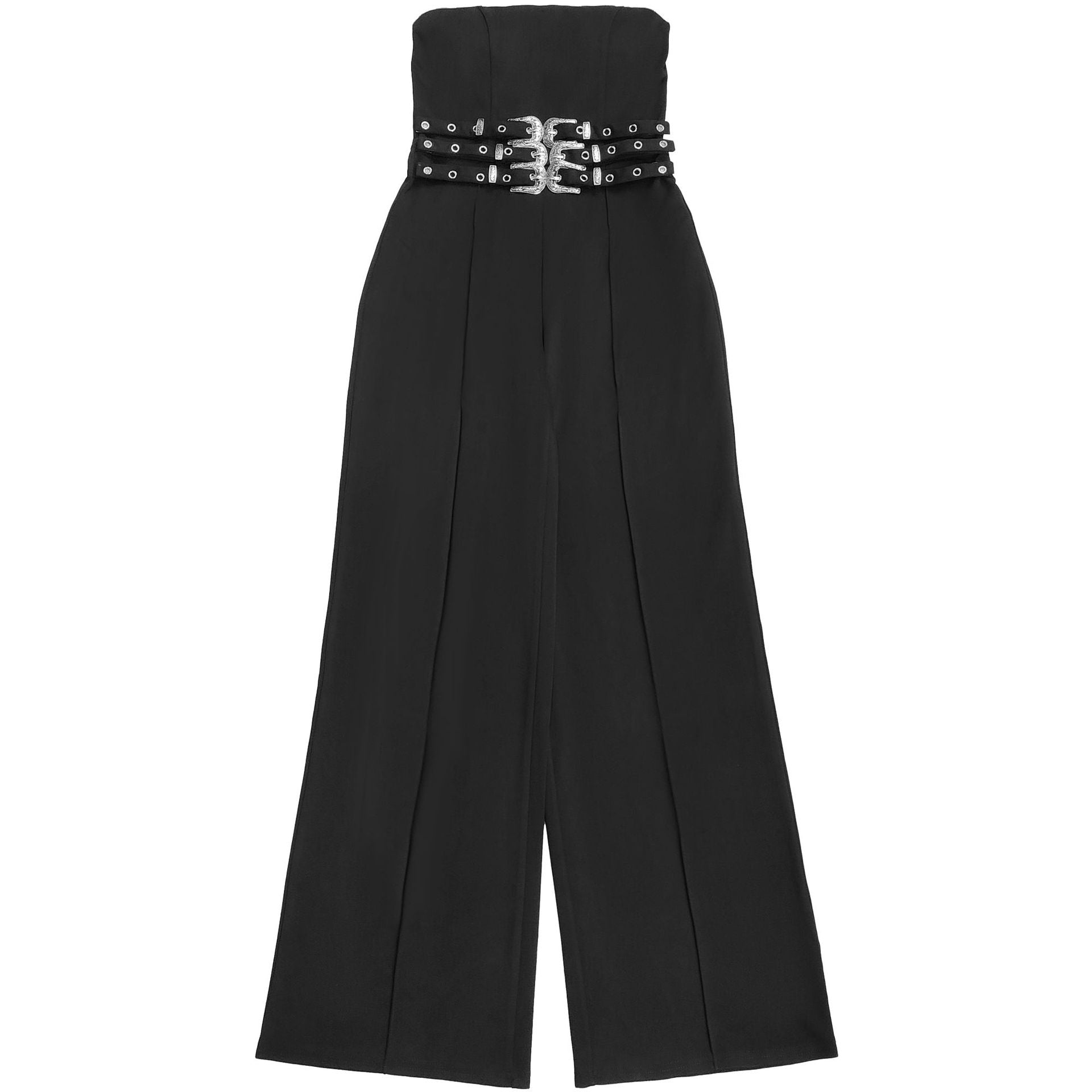 Women Casual Sexy Strapless Jumpsuit with Metal Buckles 8