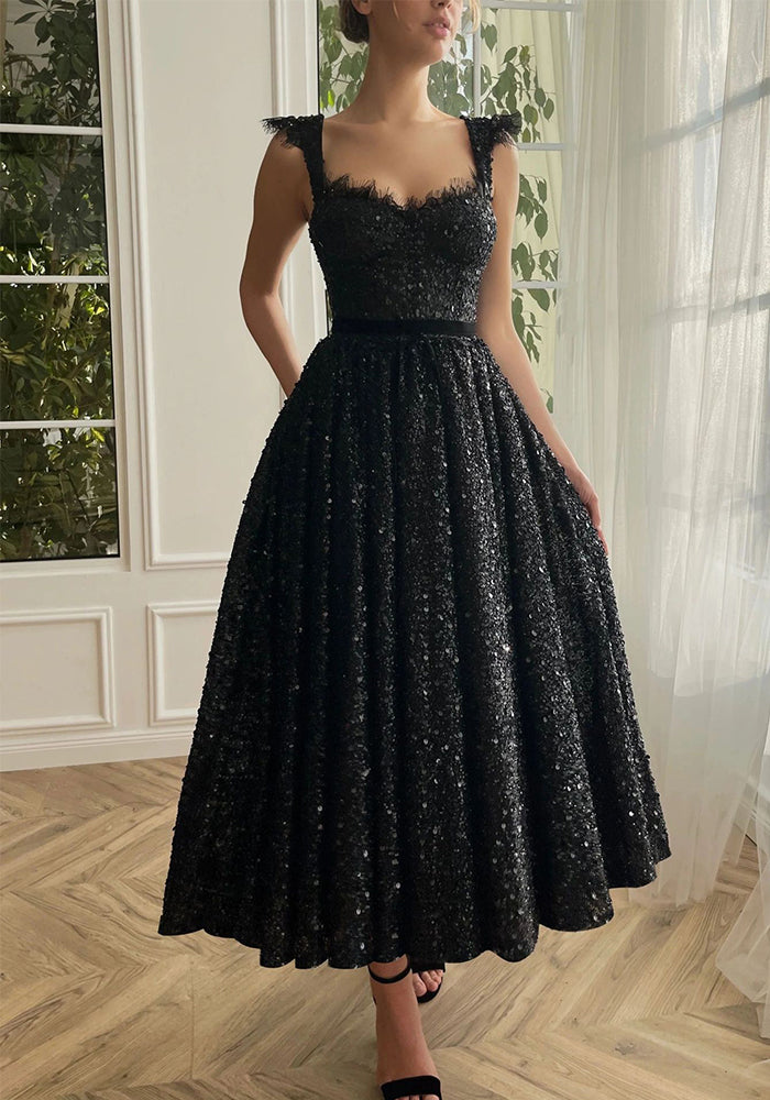 Women's Plus Size Sequined Straps A-Line Formal Party Dress