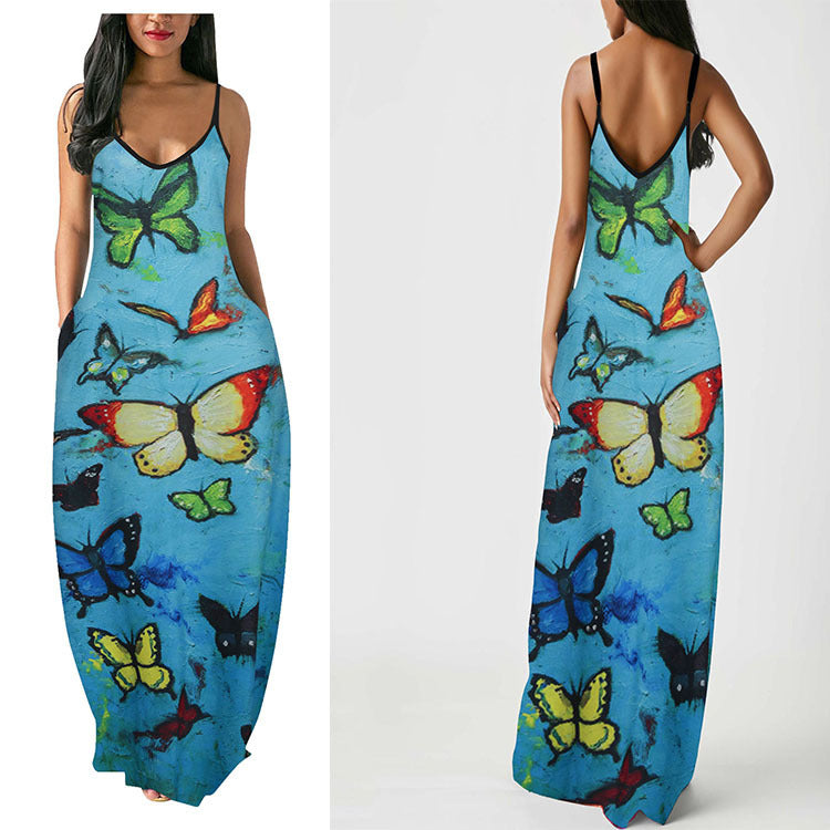 Women Sleeveless Strap Printed Beach Dress 5