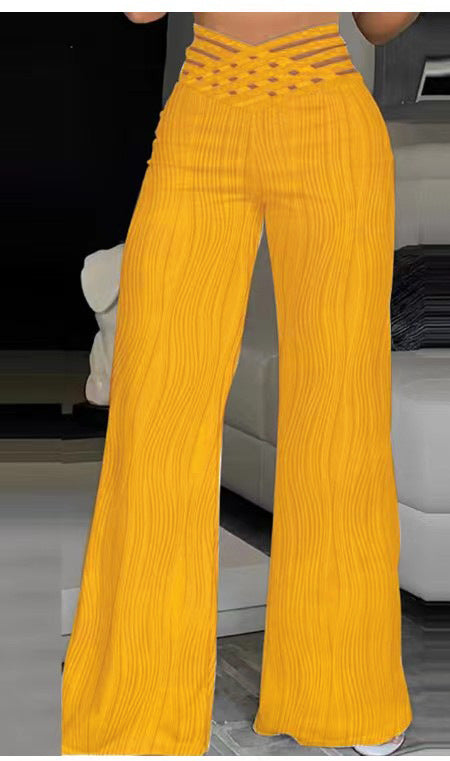 Women Summer Casual Pleated Hollow Wide Leg Pants 14