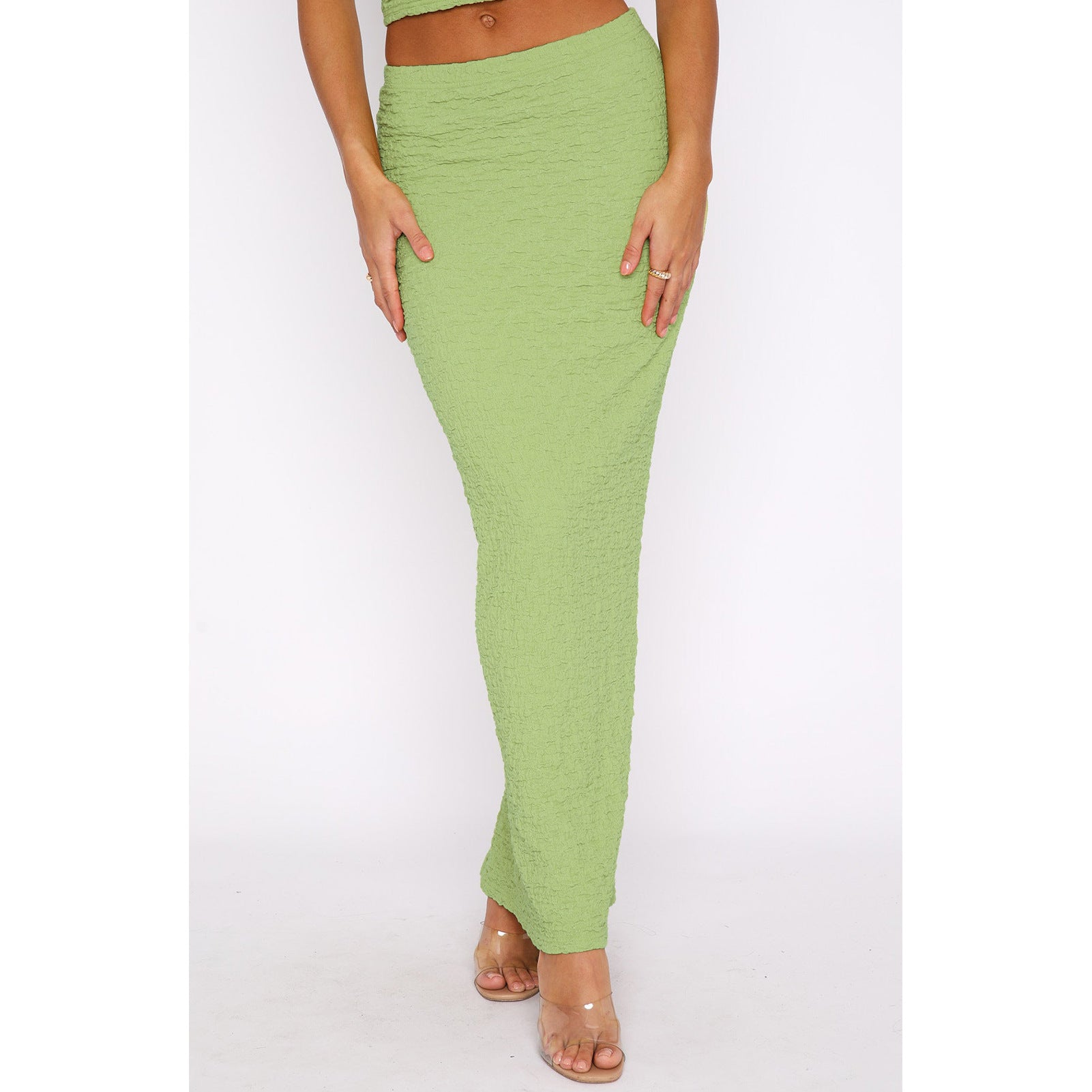 Women's Solid Strapless Top Slit Skirt Set Two Piece Set 8