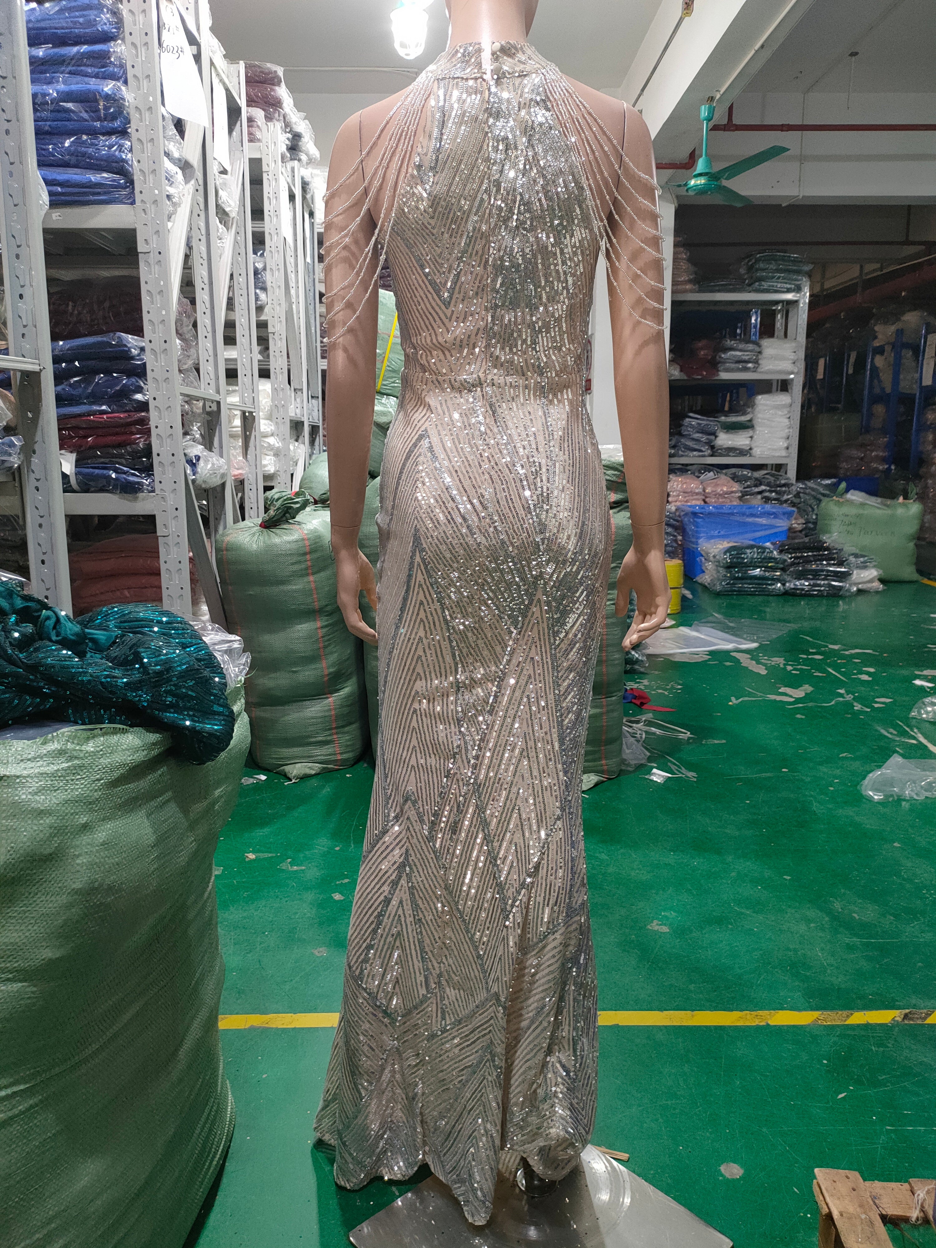 Deep V-Neck Sequined Fishtail Dress Sexy Evening Party Gown 24