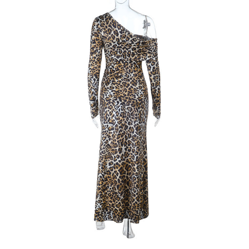 Women Fall Square Neck Leopard Print Dress 9