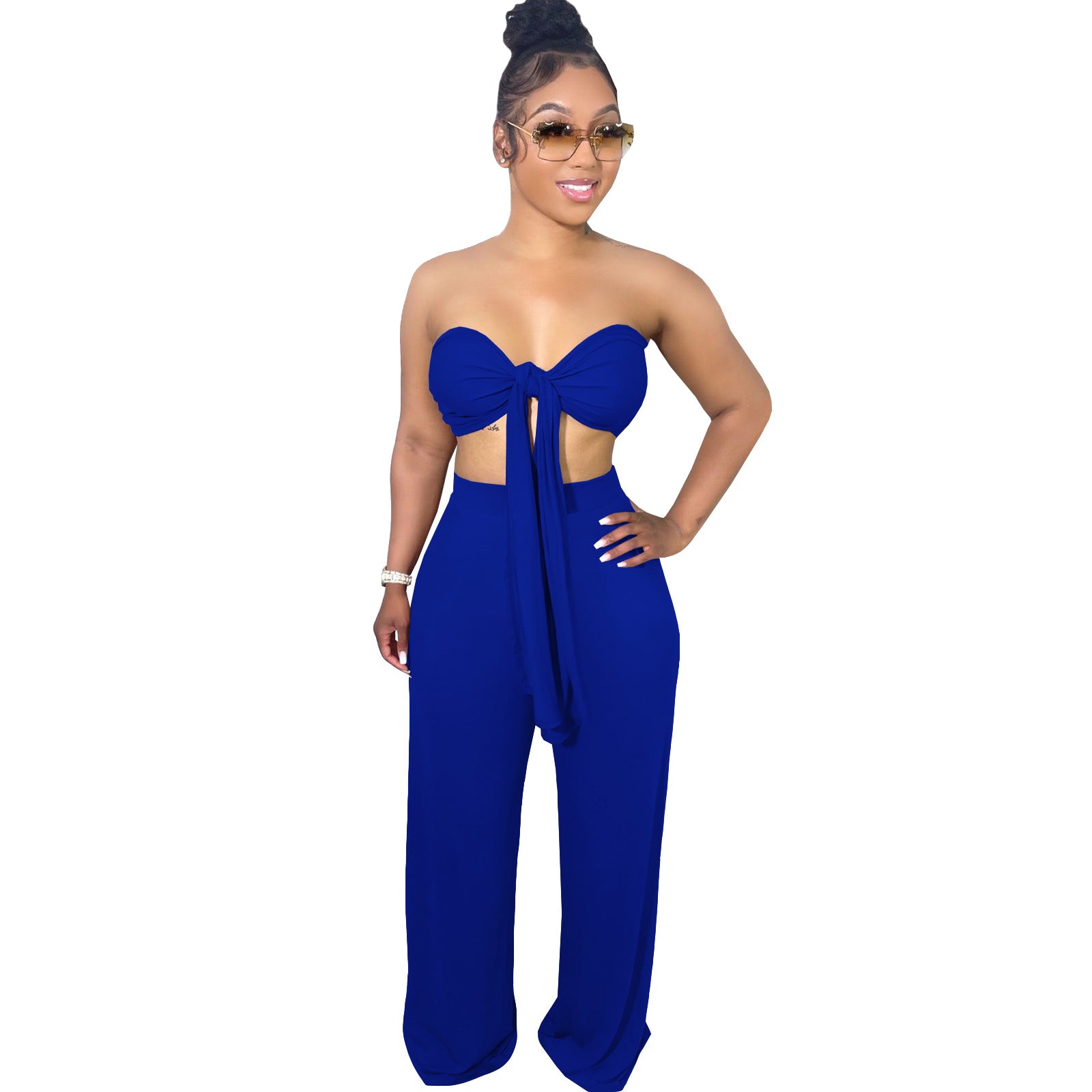 Women Sexy Halter Neck Top+ Wide Leg Pants Two-Piece 5
