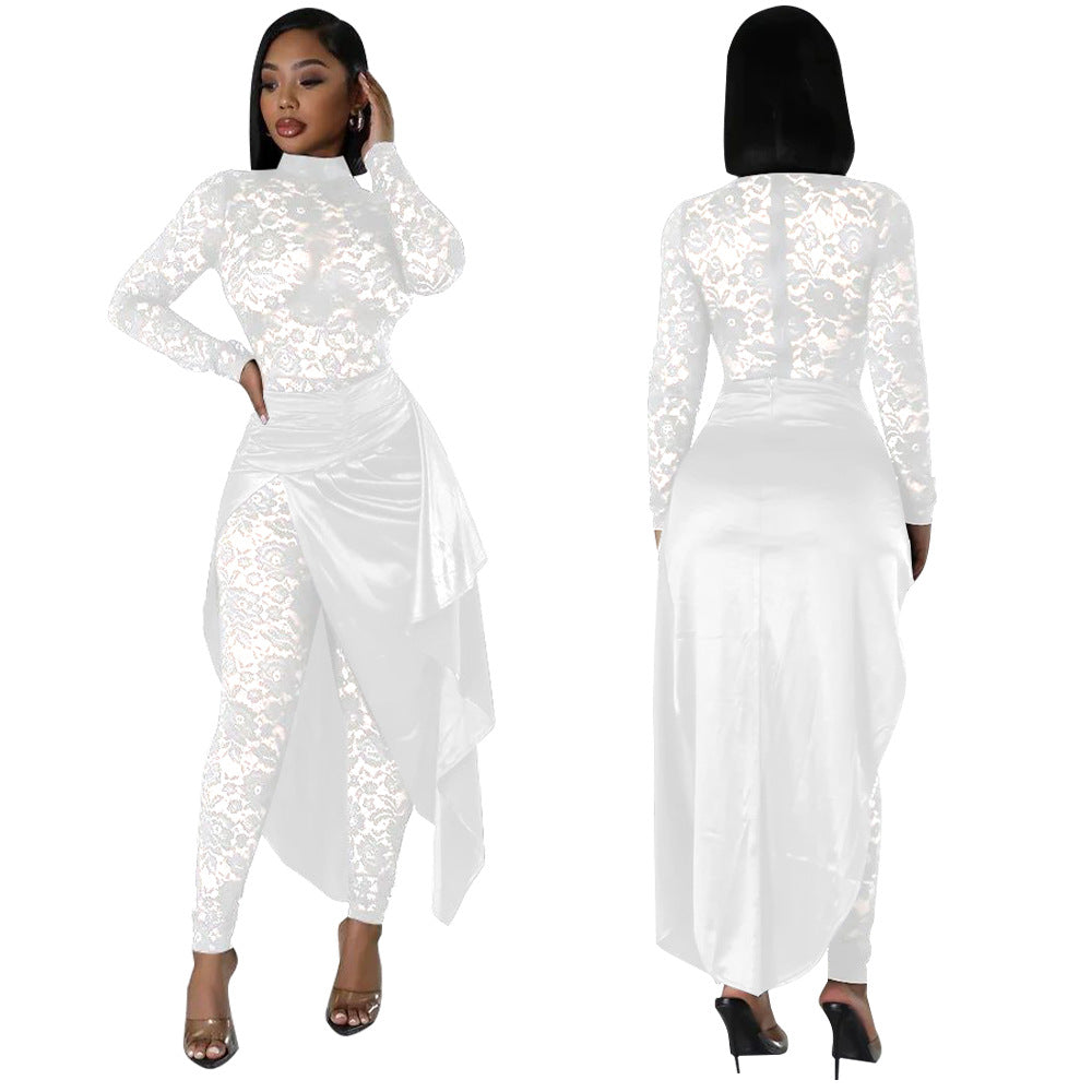 Women Sexy Lace Jumpsuit And Skirt Two-piece Set 5