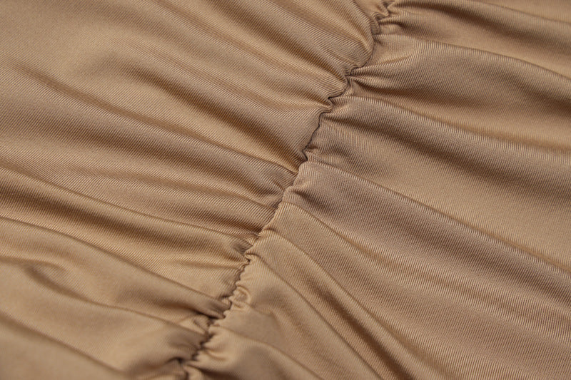 Ladies Summer Fashion Sexy Deep V Low Back Pleated Slit Dress 19