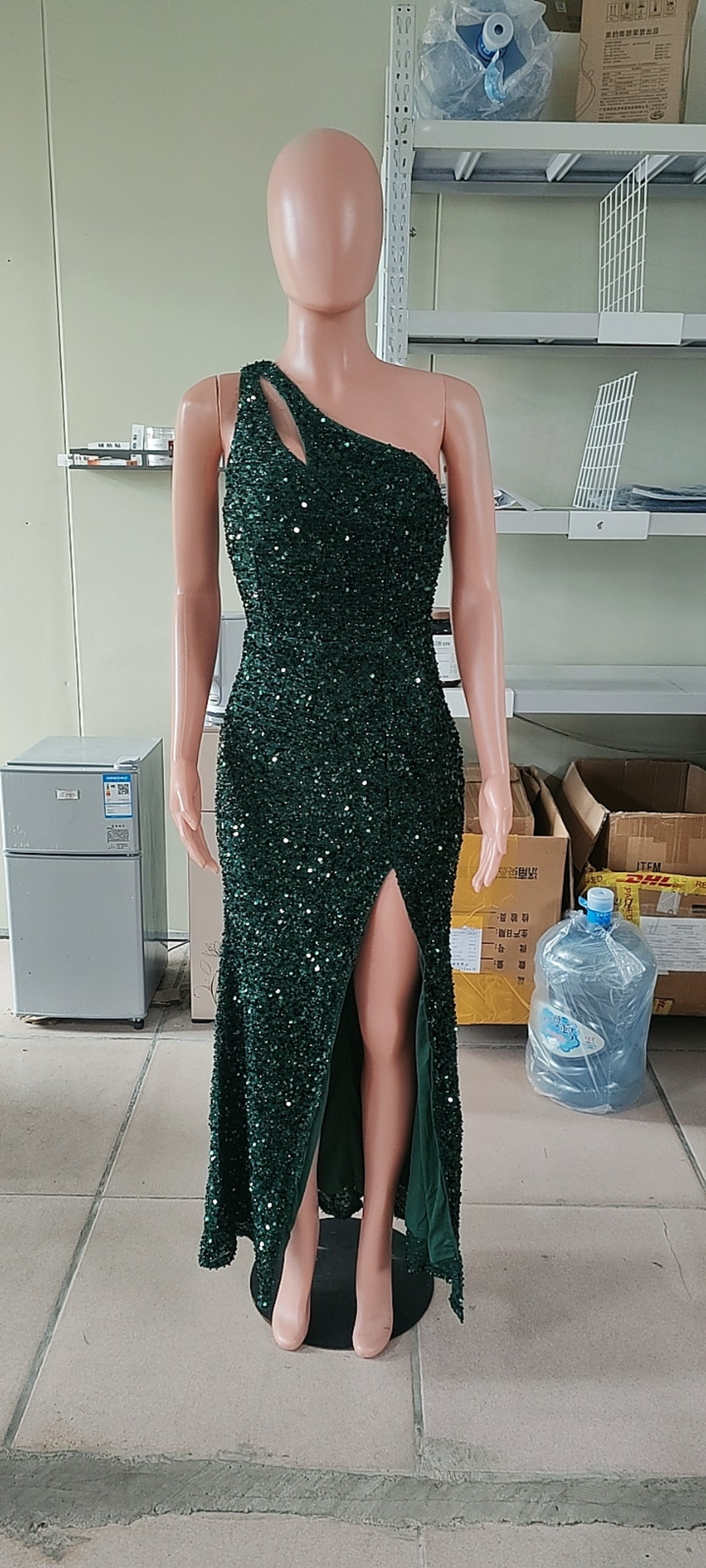 Sexy Sequin One-Shoulder Split Fishtail Evening Dress 15