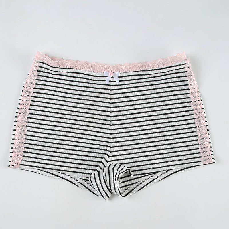 Casual Lace Patchwork Striped U-Neck Vest Low Waist Shorts Women's Two Piece Set 16