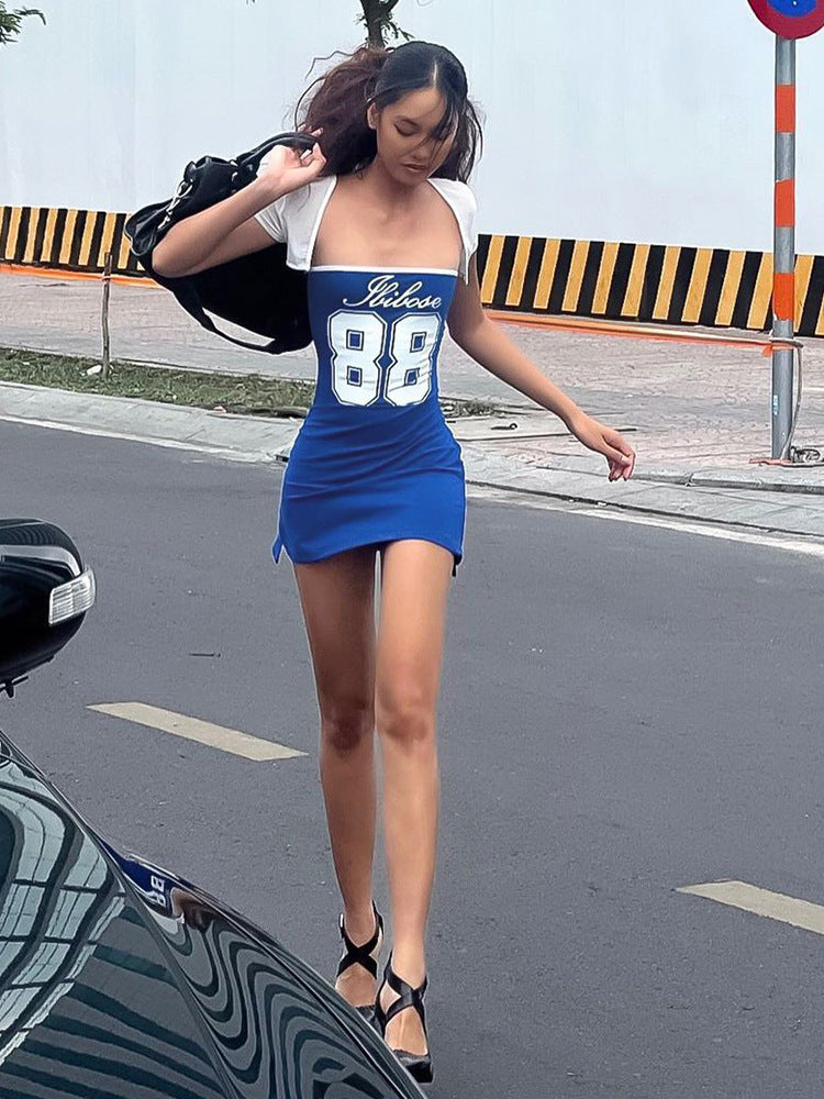 Women Summer Sexy Short Sleeve Top and Printed Dress Two-piece Set 6