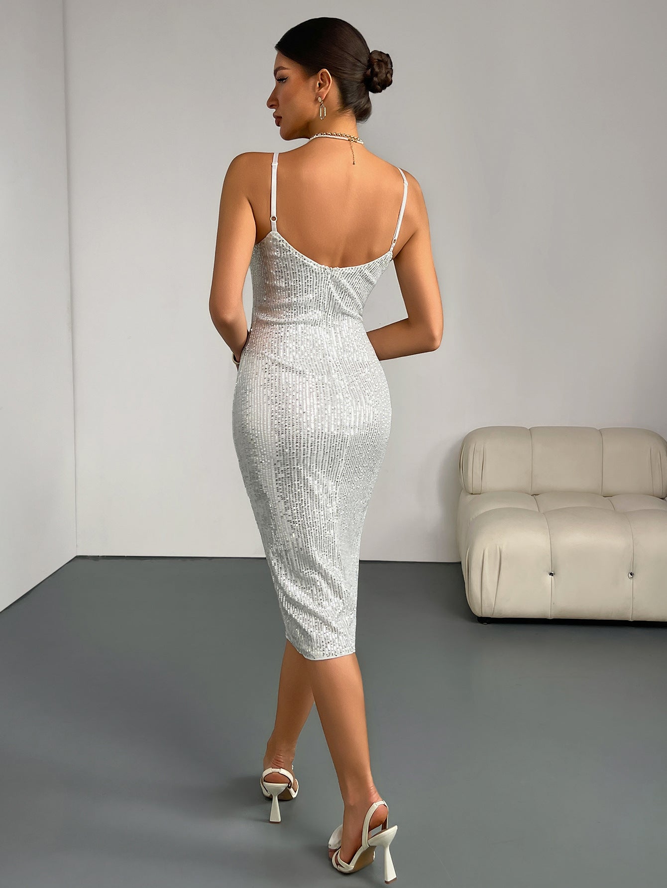 Women Solid Sequin Sexy Party Bodycon Dress 6