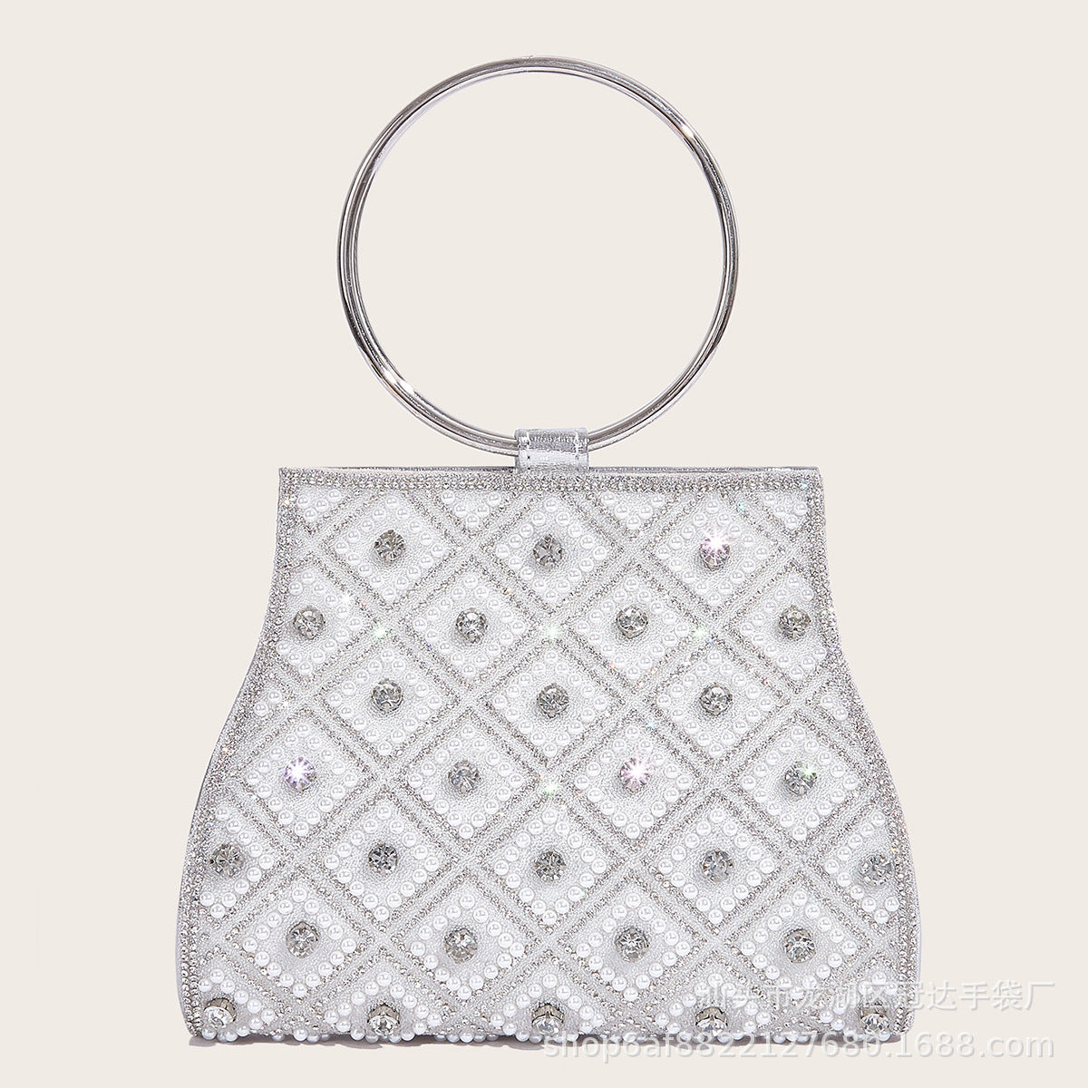 Women Pearl Diamond Evening Bag Wrist Ring Clutch 5