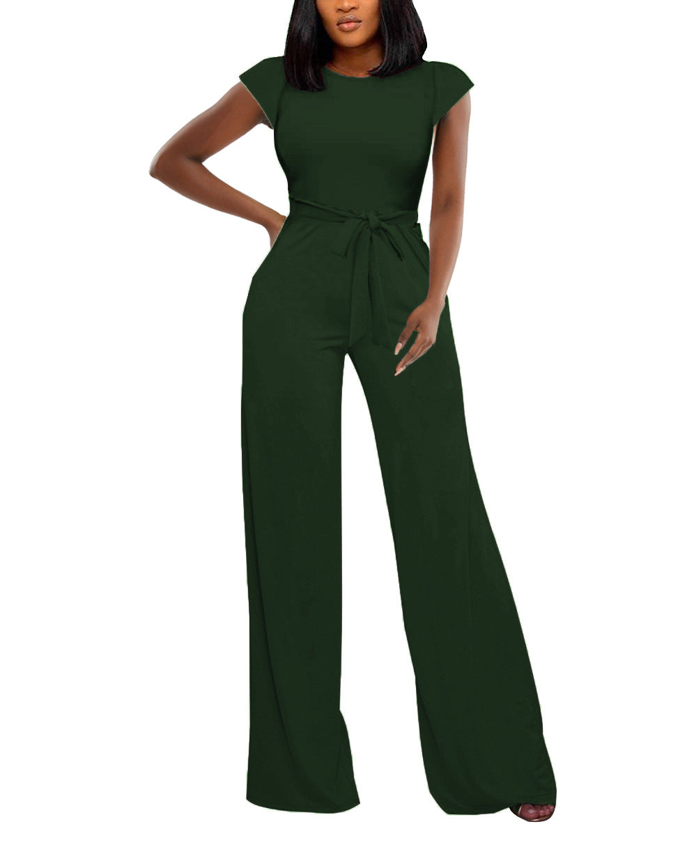 Sexy Solid Color Belted Women's Jumpsuit 7
