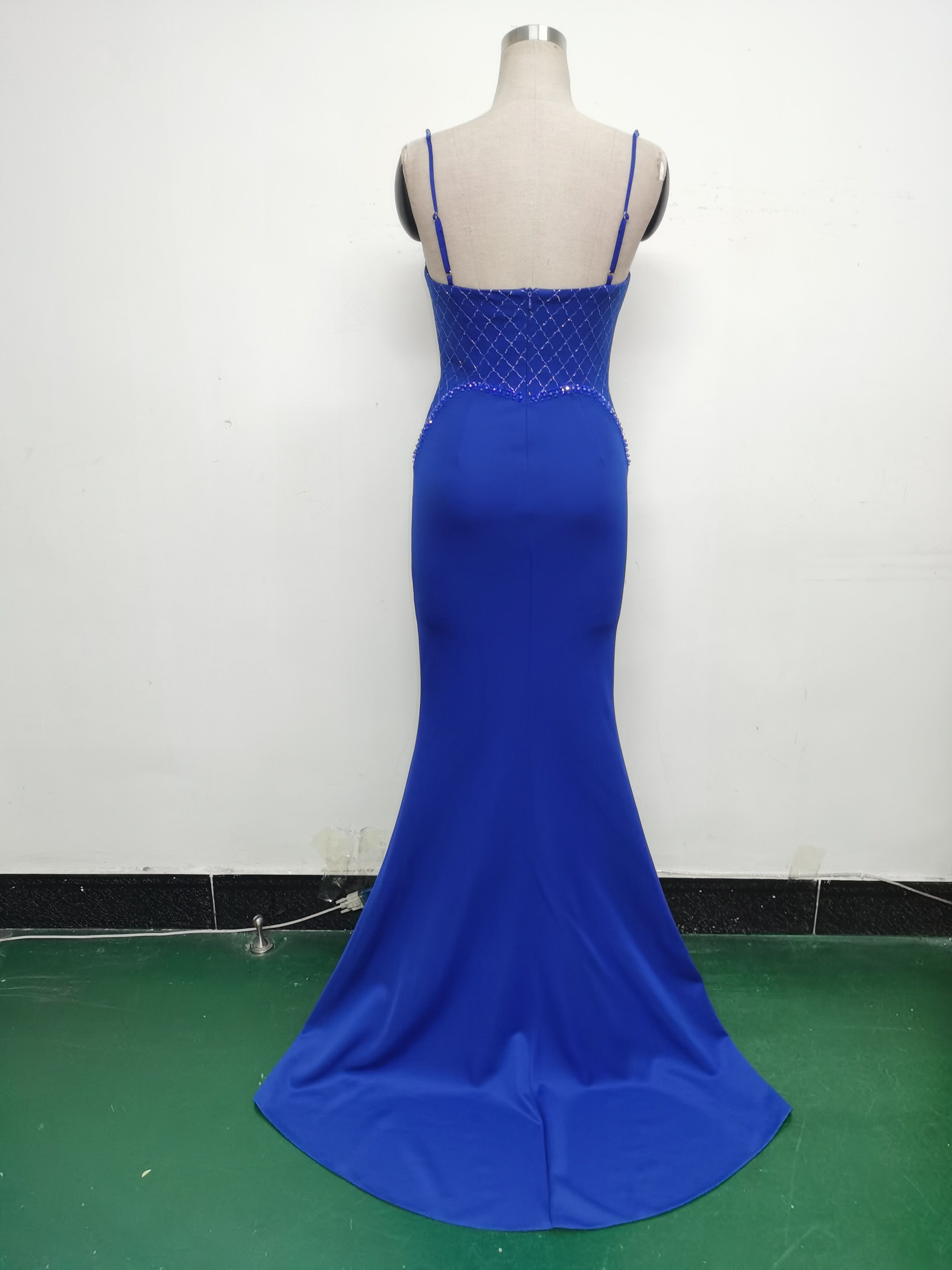 Women Strappy Heart-Shaped Lace Grid Embroidery Beaded Fishbone Formal Party Evening Dress 26