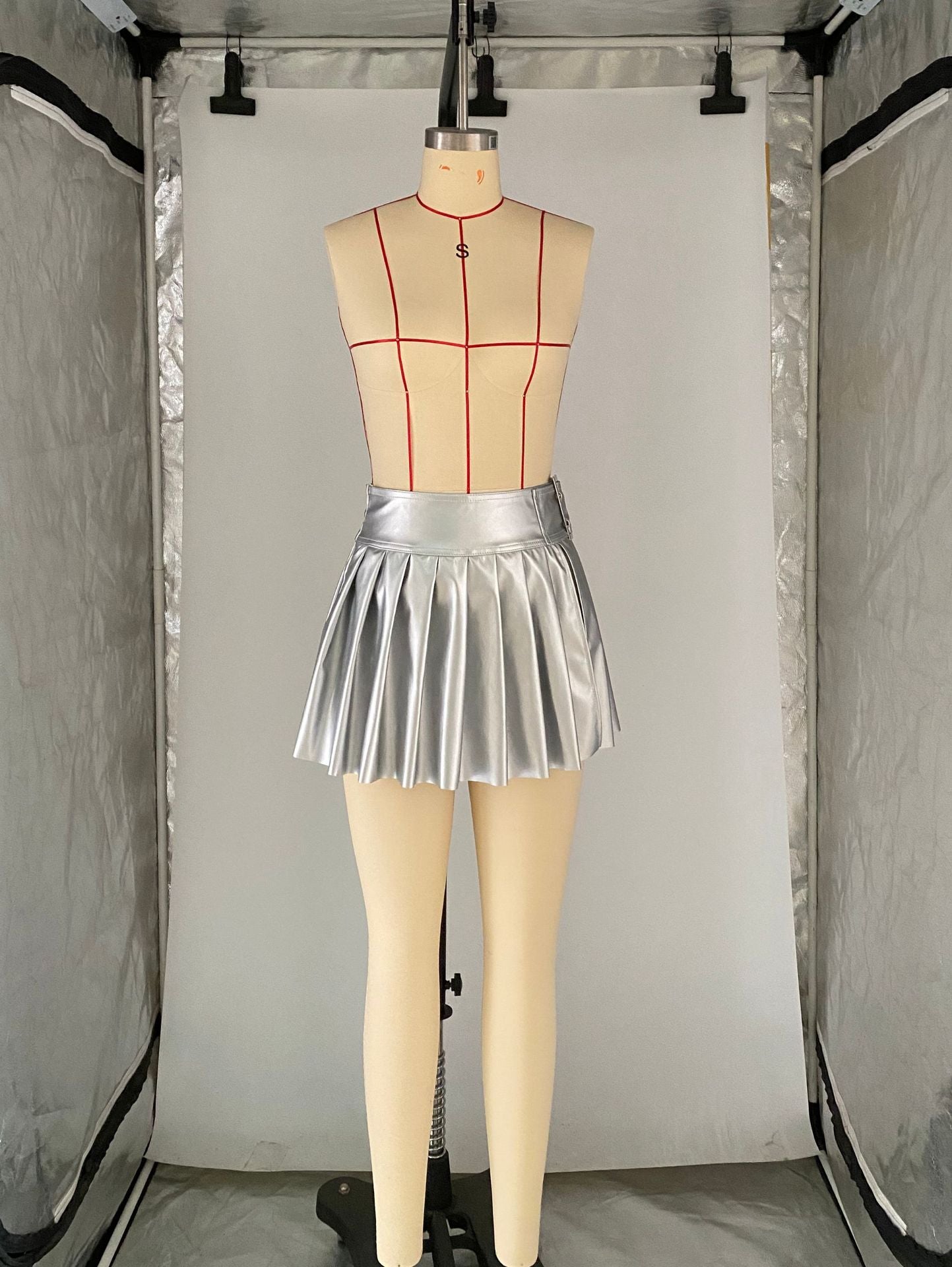 Women's Solid A-Line Pleated Sexy Fashion Mini Pu Leather Skirt 14