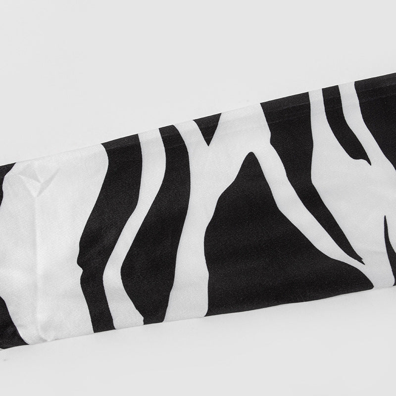 Fall Zebra Print Long Sleeve Tie Crop Top Slit Skirt Two Piece Set 12