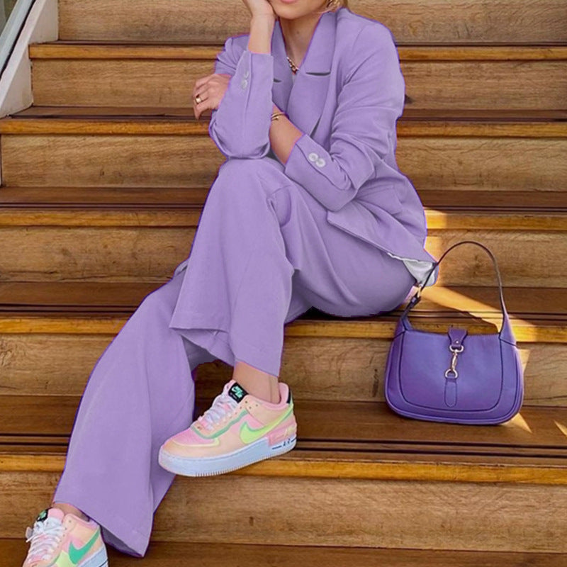 Women'S Fall Fashion Long Sleeve Blazer Straight Pants Two Piece Set 6