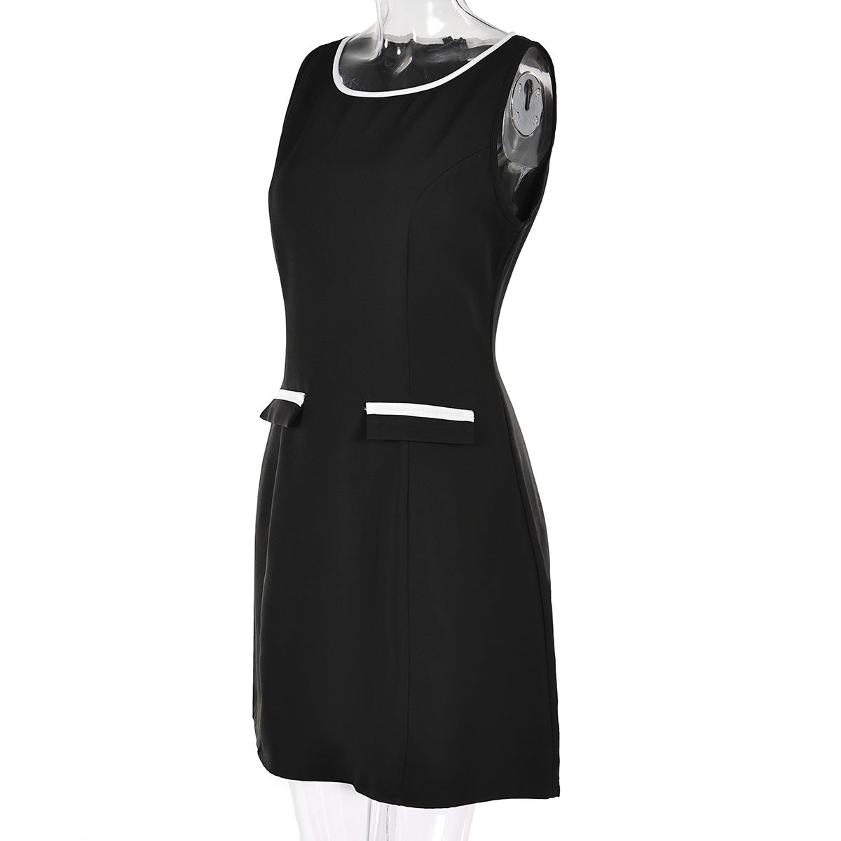 Women summer sleeveless French contrast color dress 9