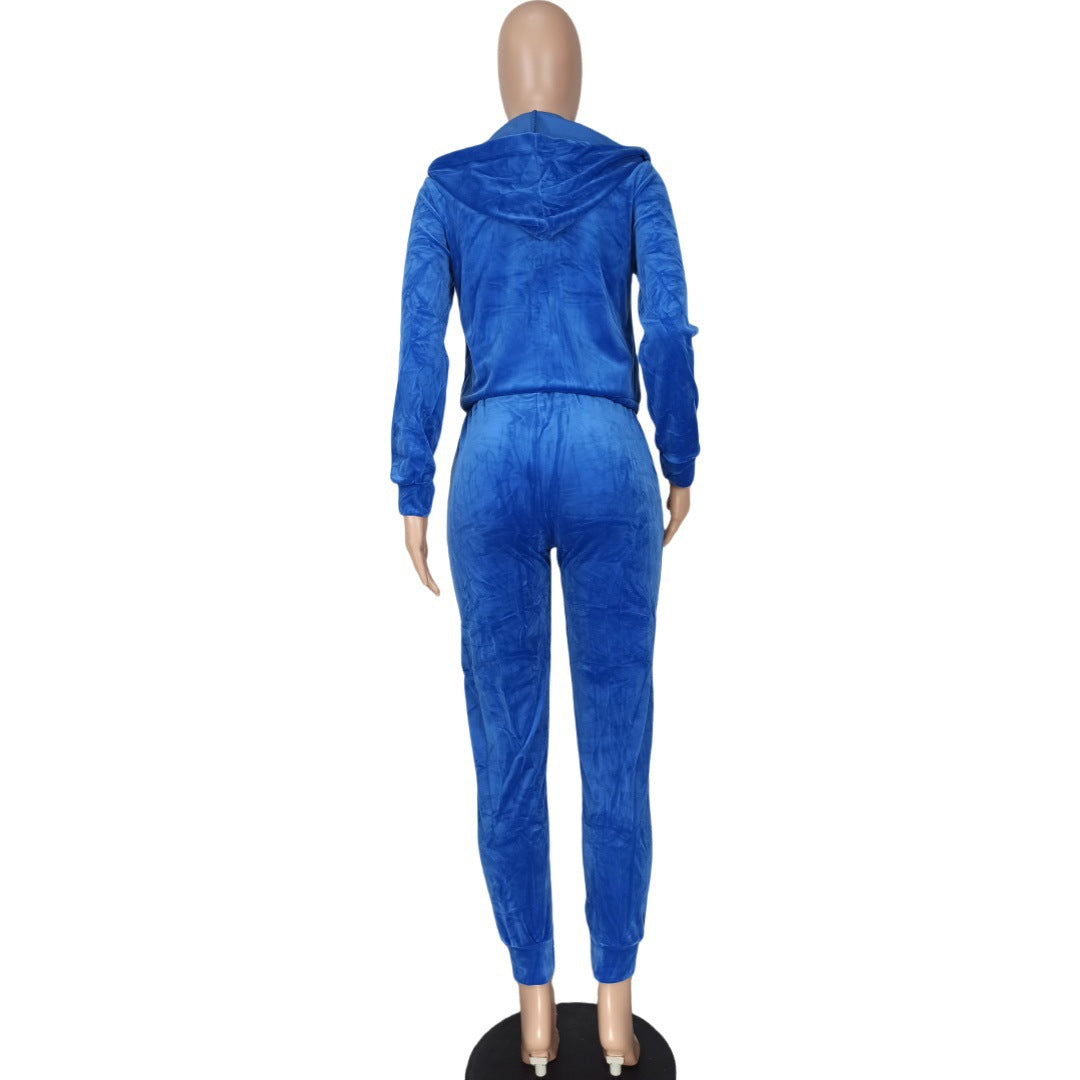 Women's Fashion Casual Velvet Hooded Women's Two-Piece Tracksuits 17