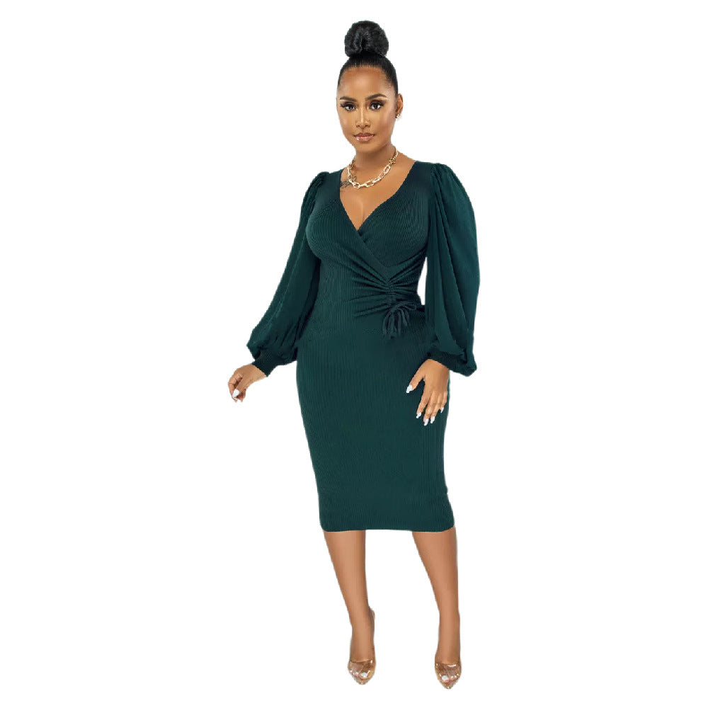 Women Solid Puff Sleeve Dress 4
