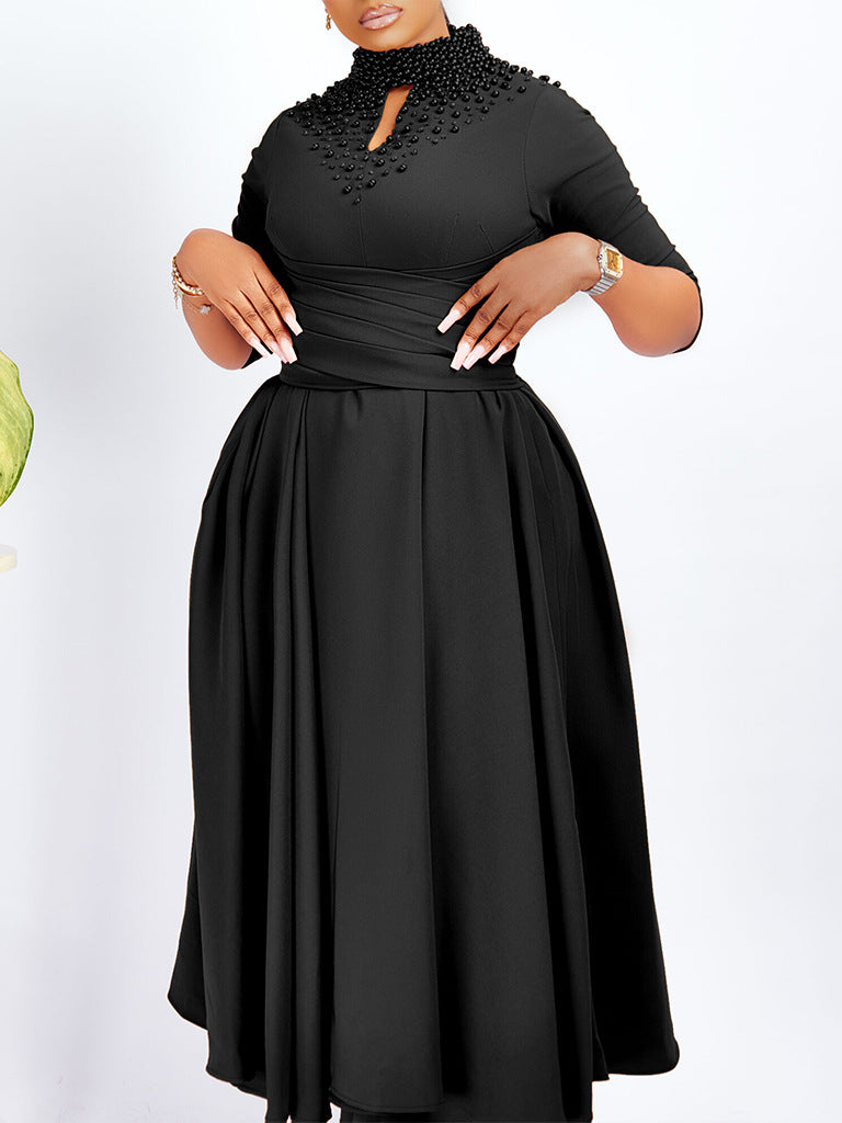 Women High Neck Elegant Beading African Dress 7