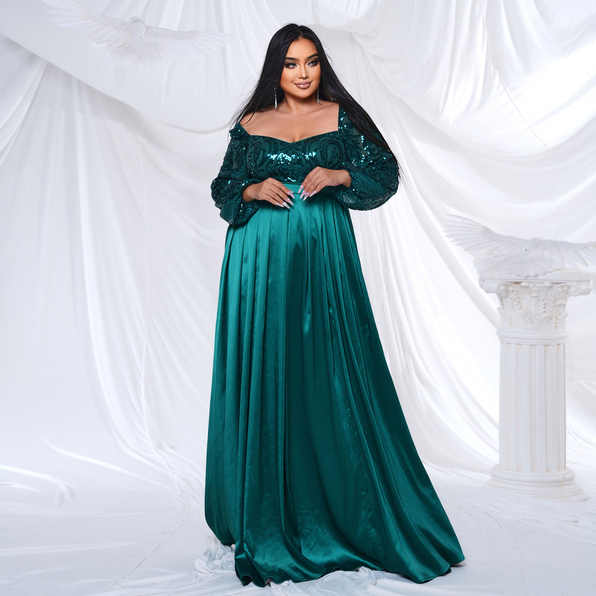 Plus Size Women's Long Long Sleeve Square Neck Formal Party Sequin Evening Dress 4