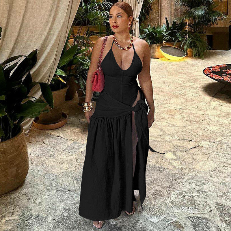 Women's autumn fashion sexy Low Back bodysuit slim lace-up skirt set 3