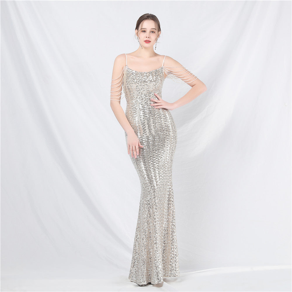 luxury sequins beaded long evening dress 5