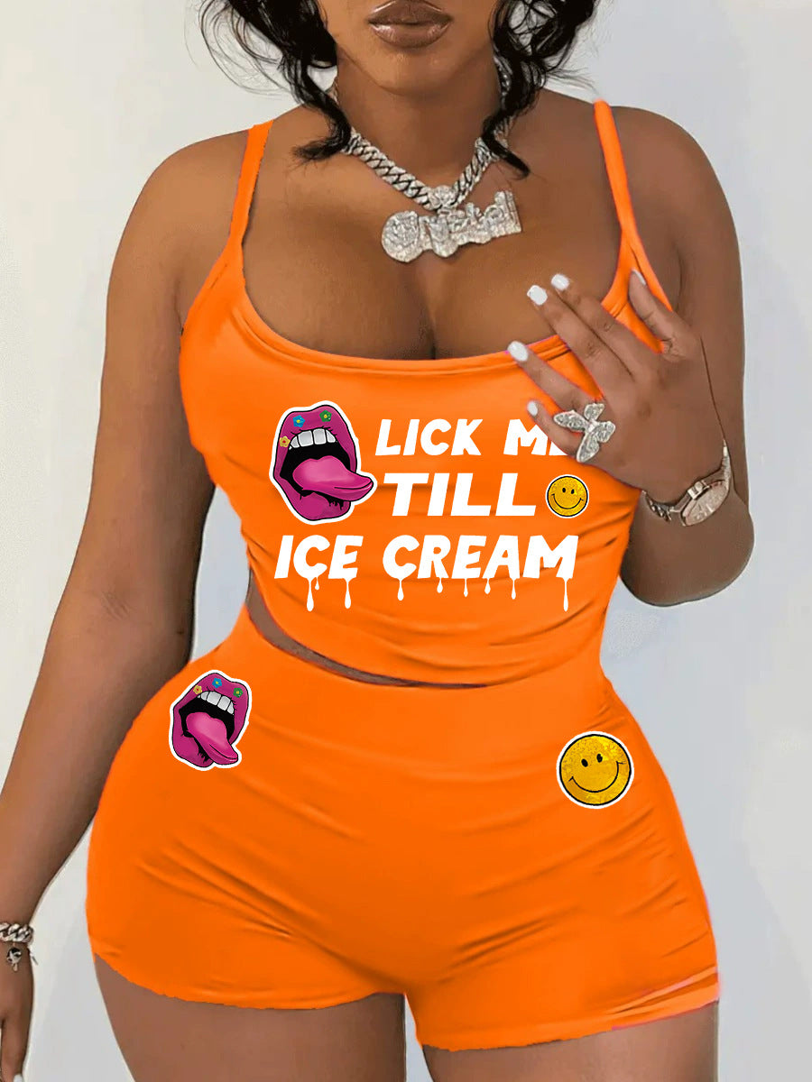 Sexy Women’s Printed Vest Shorts Two Piece Set 10