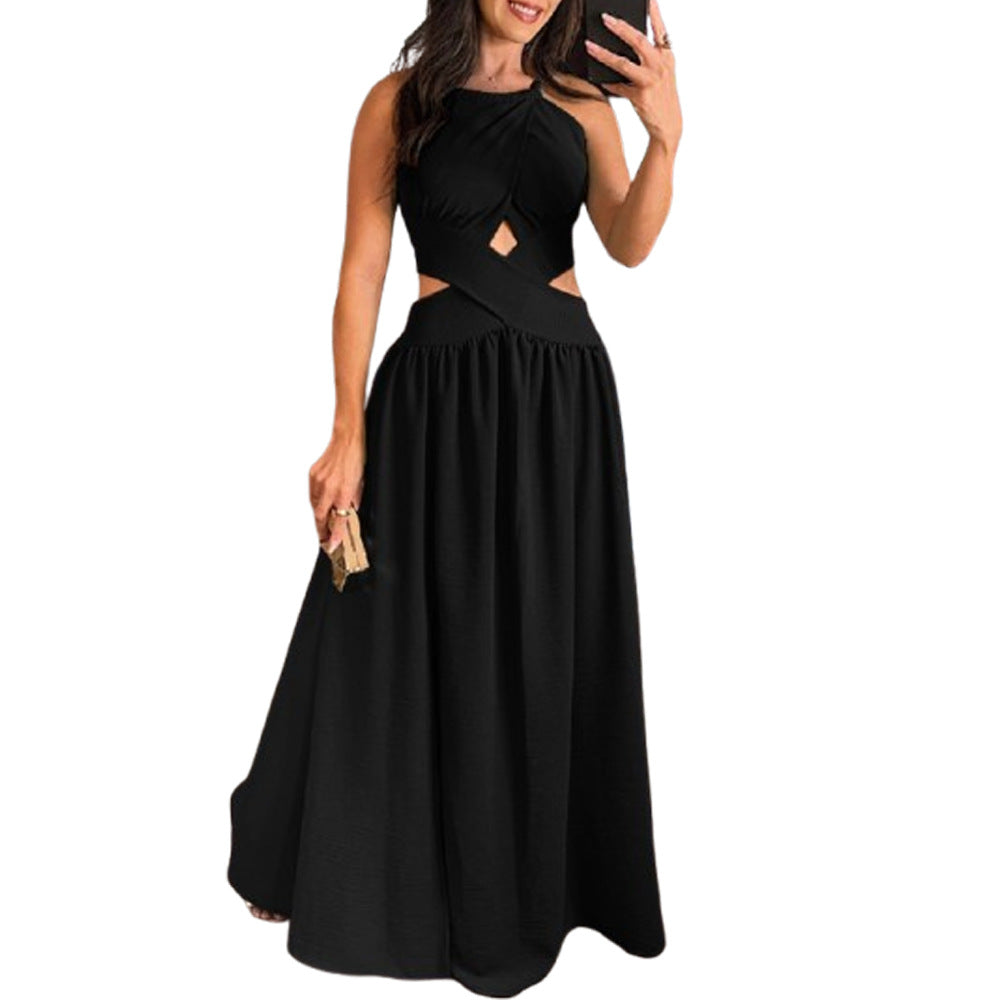 Women's Sleeveless High Waisted Low Back Lace-Up Maxi Dresses 9