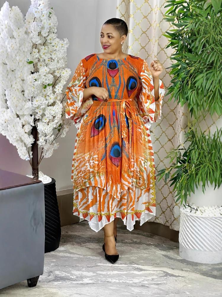 Plus Size Women pleated African elegant dress