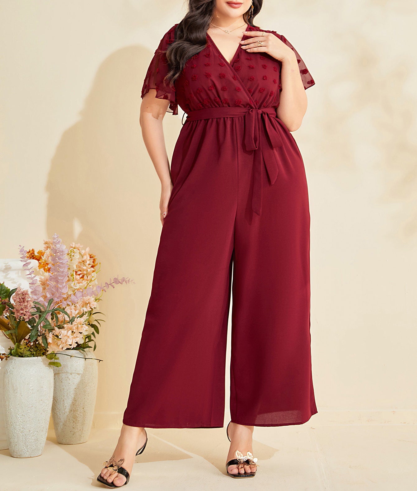 Autumn Winter Mesh Patchwork Lace Straight Loose High Waist Jumpsuit