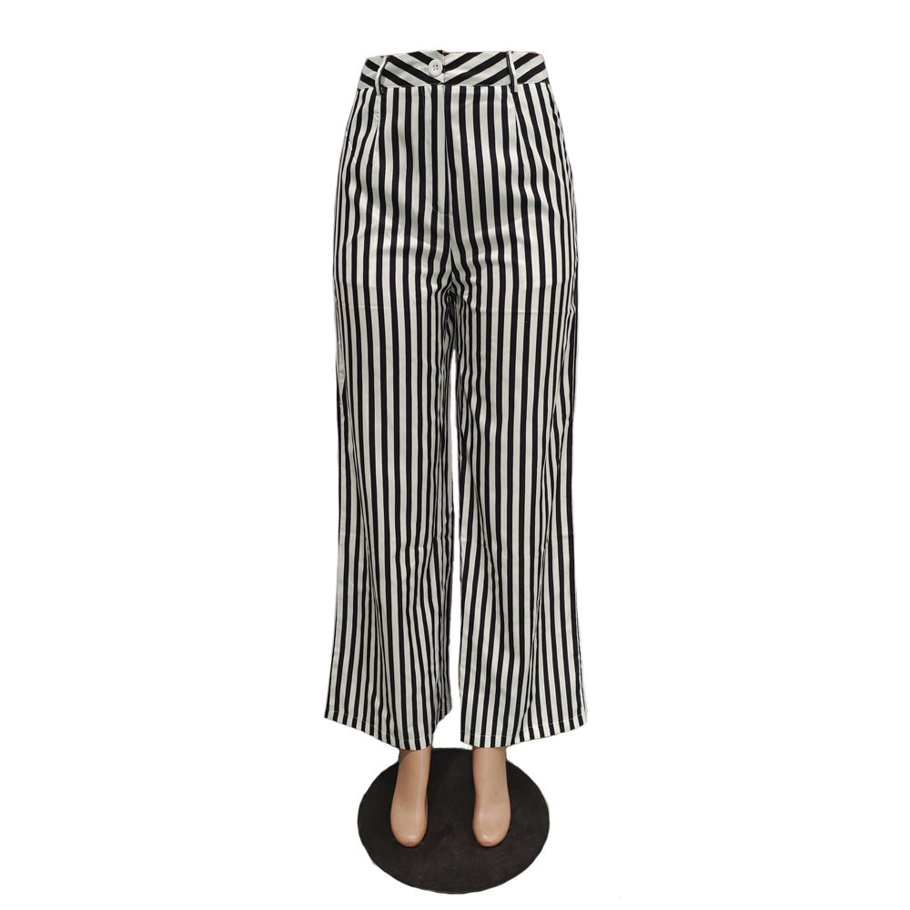 Sexy Ladies Striped Wide Leg Pants (No Stretch) 14