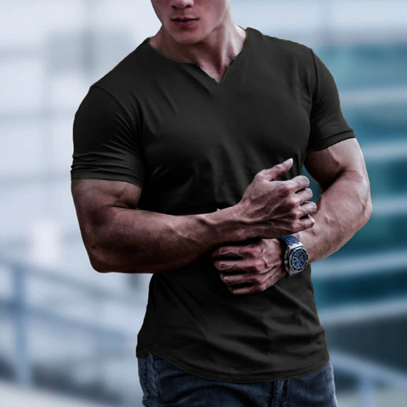 Men'S Solid Color Top Round V-Neck Slim Short Sleeve T-Shirt Half Sleeve Men'S Basic Shirt 5