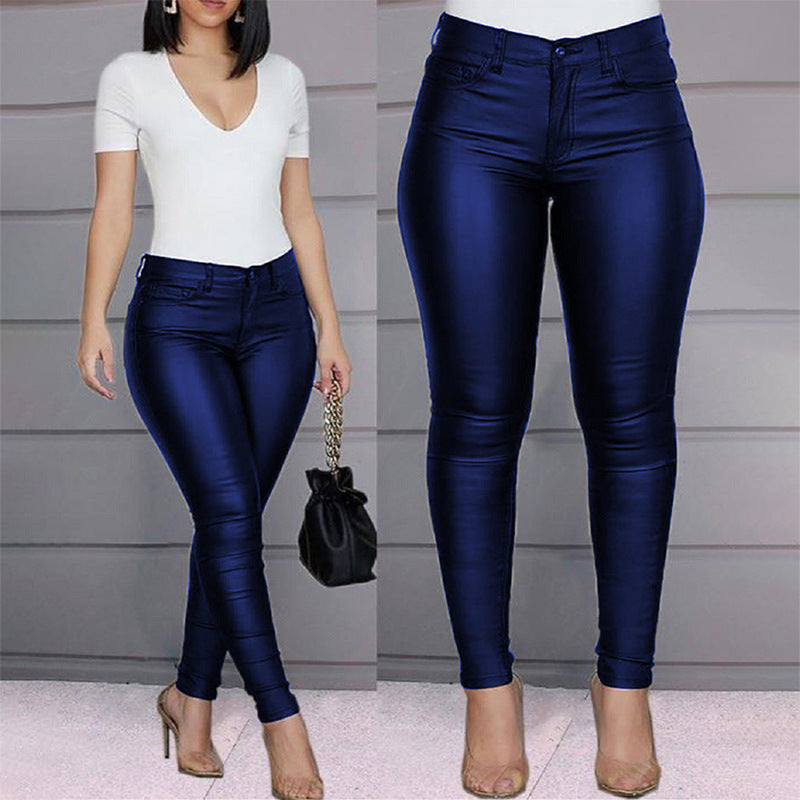 Autumn And Winter Solid Color Pu Leather Casual Sexy Tight Pants Women's Trousers 7