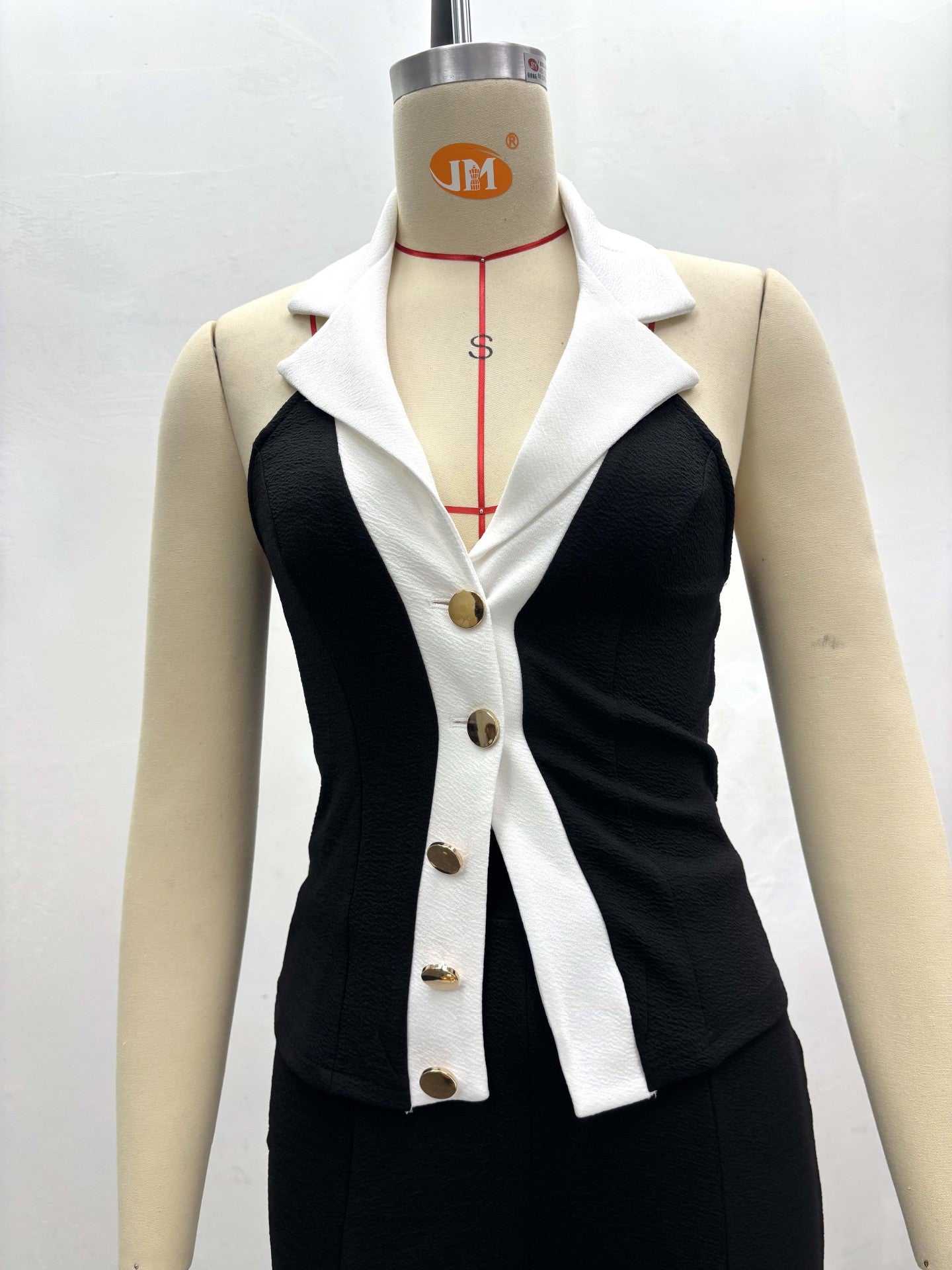 Women Sleeveless Contrast Cardigan Vest Top and Shorts Two-piece Set 11