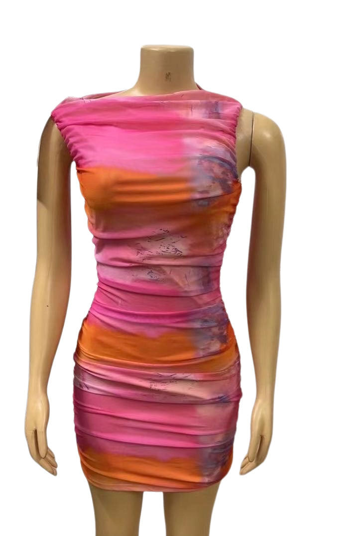 Tight-Fit Sexy Mesh Sleeveless Ruched Bodycon Dress 11