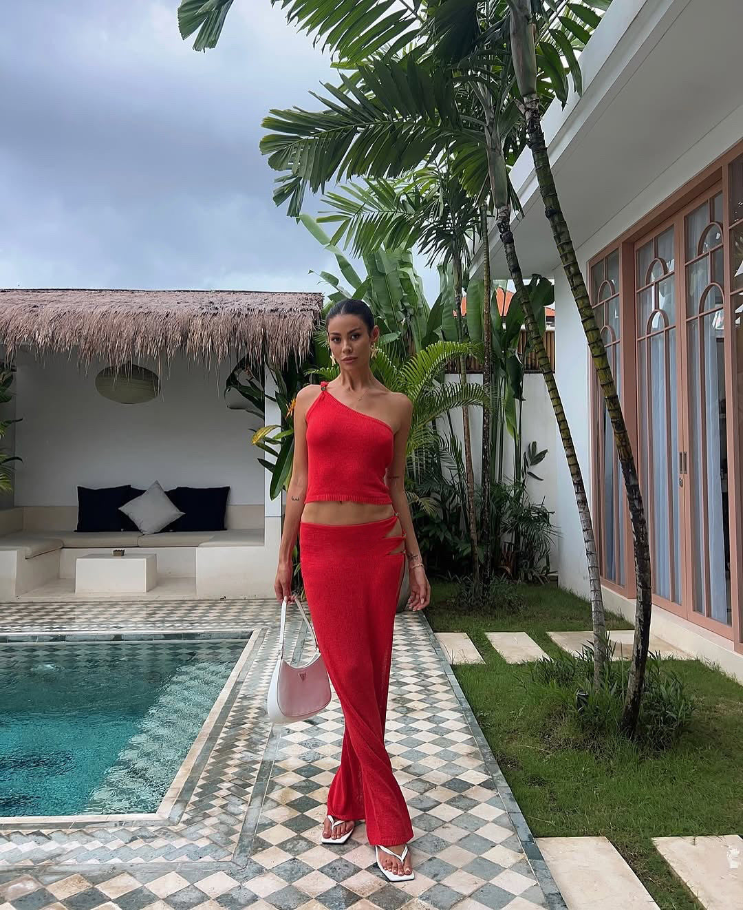 Women's Spring & Summer Sexy Slash Shoulder Top & Slit Skirt Solid Color Knitted Two-Piece Set For Holidays 7